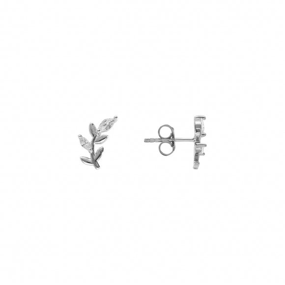 Boucles d'oreilles feuillage en argent et zirconiums