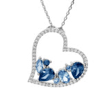 Collier coeur en argent rhodié avec pierres bleues 654-859