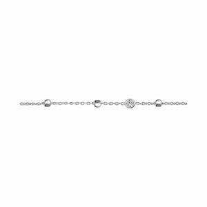 Chaine de cheville en argent, motifs cubes et 3 sertis clos blancs 693-132