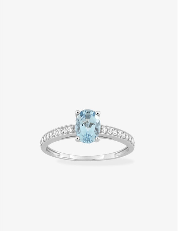 Bague en or blanc 9ct, topaze et zirconiums 402-49
