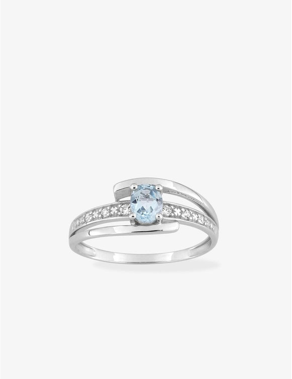 Bague en or blanc 9ct, topaze et zirconiums 402-48