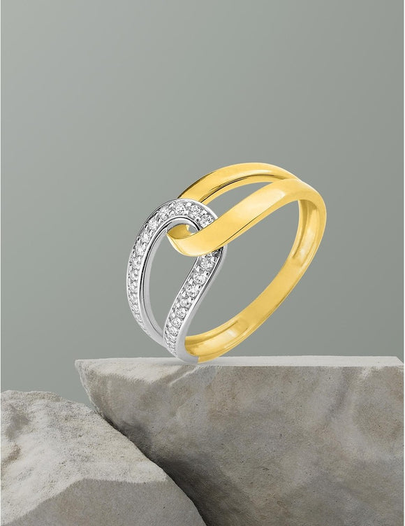 Bague bicolore en or 9ct avec zirconiums 421-205