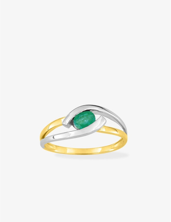 Bague bicolore en or 9ct avec emeraude