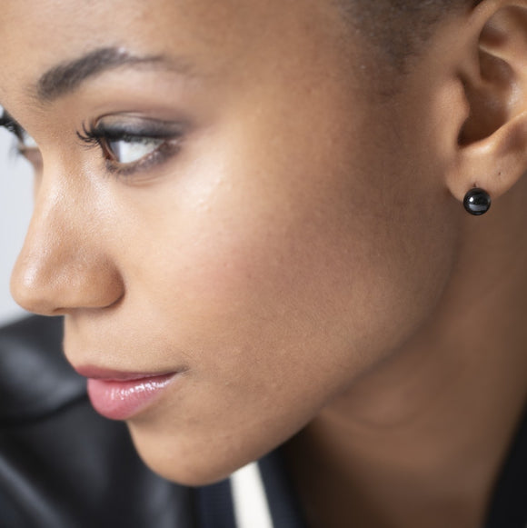 Boucles d'oreilles en argent et céramique noire (8mm)