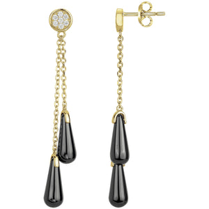 Boucles d'oreilles en acier doré et céramique noire 880J749