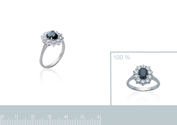 Bague entourage saphir et zirconium en argent