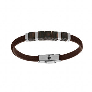 Bracelet cuir noir + bois de chêne 842-1424