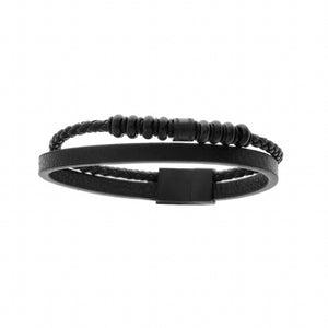Bracelet cuir noir et acier 842-1432