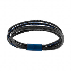 Bracelet cuir noir/bleu et acier 842-1423