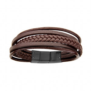 Bracelet cuir marron et acier 842-1430