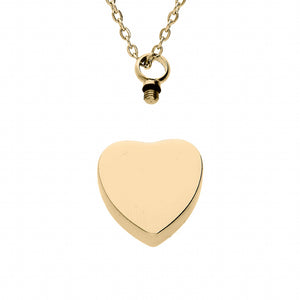 Collier funéraire cœur en acier plaqué or jaune