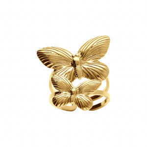 Bague papillons en acier doré 810j553