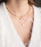 Collier ZAG Gemme en acier doré avec nacre et zirconium