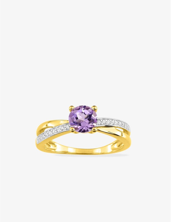 Bague or jaune 9ct, améthyste et zirconiums 422-72