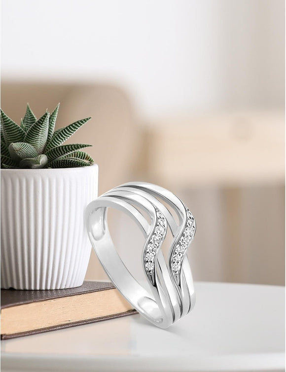 Bague or blanc 9ct et zirconiums 401-276