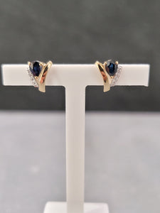 Boucles d'oreilles bicolores en or 9ct avec saphir et zirconiums 484-146