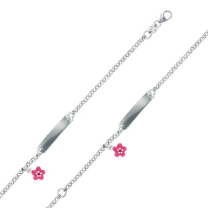 Bracelet d'identité enfant + fleur émail rose 644-632