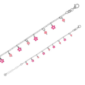 Bracelet enfant fleurs et boules en émail rose