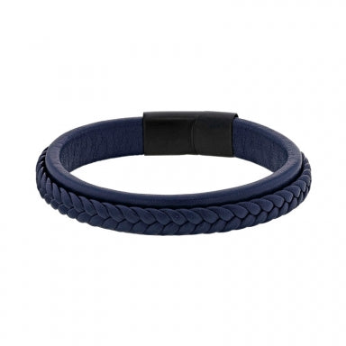 Bracelet cuir noir et bleu 842-1442