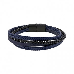 Bracelet cuir noir et bleu 842-1449