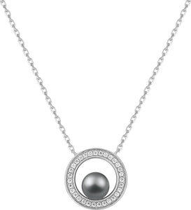 collier perle grise et zirconiums 654Z2092