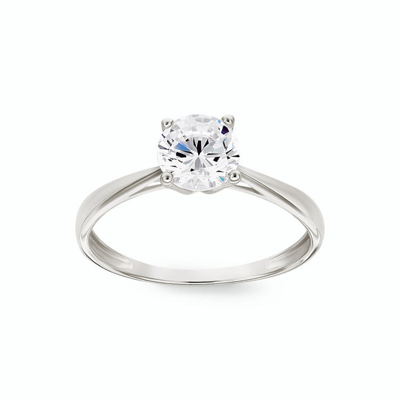 Bague solitaire en argent rhodié et zirconium 611-3790