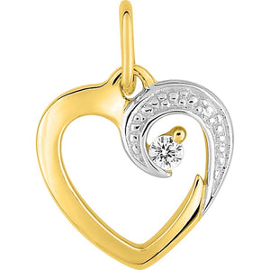 Pendentif coeur en or bicolore 9ct et zirconiums 9ct 462-20