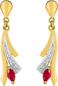 Boucles d'oreilles en or bicolore + rubis + diamant 9ct 482-38