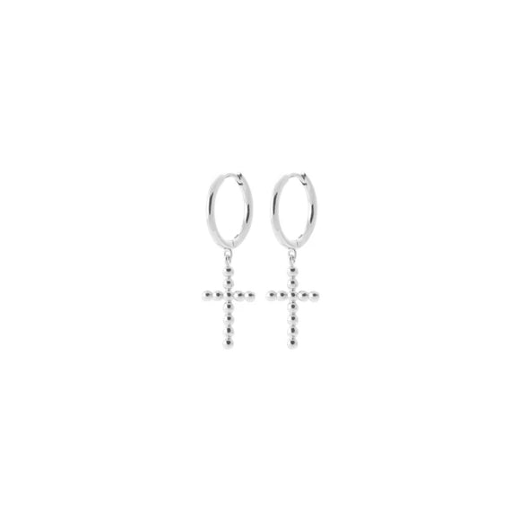 Créoles en argent avec croix pendantes perlées 680-1236