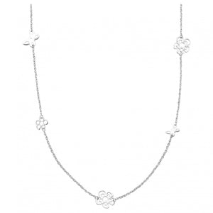 Collier sautoir en acier fleurs et papillons