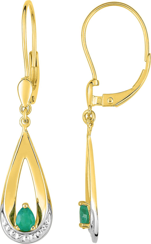 Boucles d'oreilles en or bicolore 9 ct + émeraude 482-139