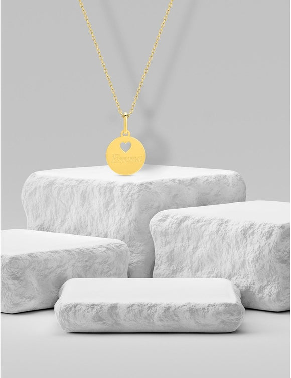 Médaille or jaune avec coeur perforé 9ct 460-140