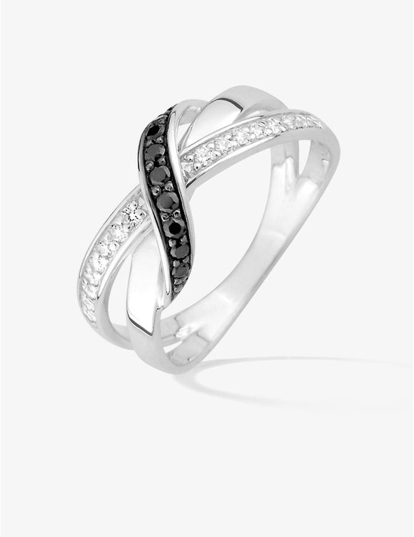 Bague en argent avec zirconiums noirs et blancs 611-3793