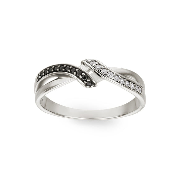 Bague en argent avec zirconiums noirs et blancs 611-3853