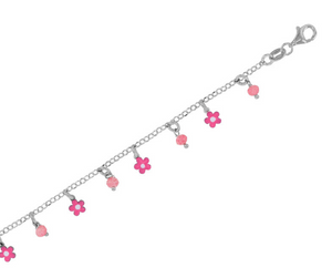 Bracelet avec fleurs et boules roses