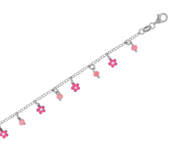 Bracelet avec fleurs et boules roses