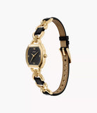 Montre Harlow en cuir noir et acier doré