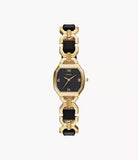 Montre Harlow en cuir noir et acier doré