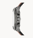 Montre Fossil Bronson chronographe acier anthracite cuir brun
