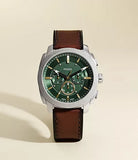 Montre Machine chronographe cuir marron fond vert