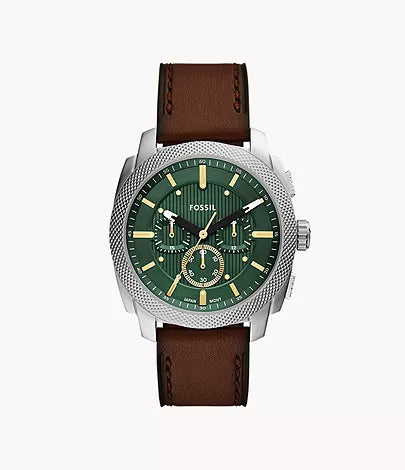 Montre Machine chronographe cuir marron fond vert
