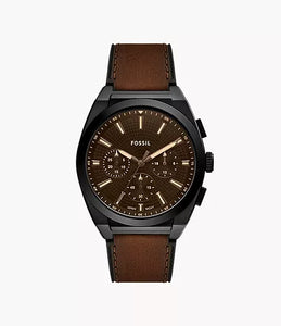 Montre Everett chronographe cuir marron