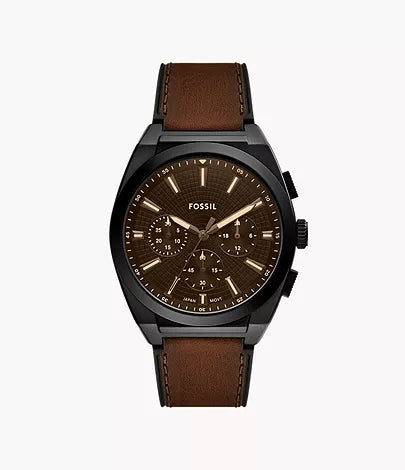 Montre Everett chronographe cuir marron