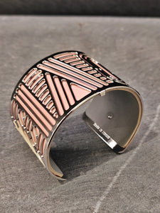 Les Georgettes Manchette LOVE AG 40mm + cuir rose clair/gris clair