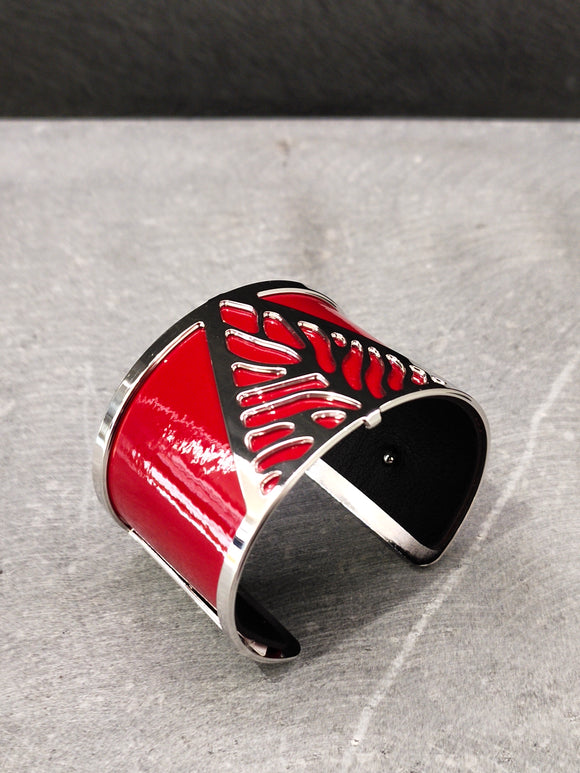 Les Georgettes Manchette Palmier AG 40mm + cuir rouge vernis/noir
