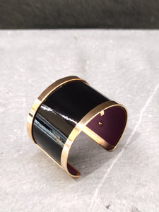 Les Georgettes Manchette Pure Originelle Rosé 40mm + cuir noir vernis/prune