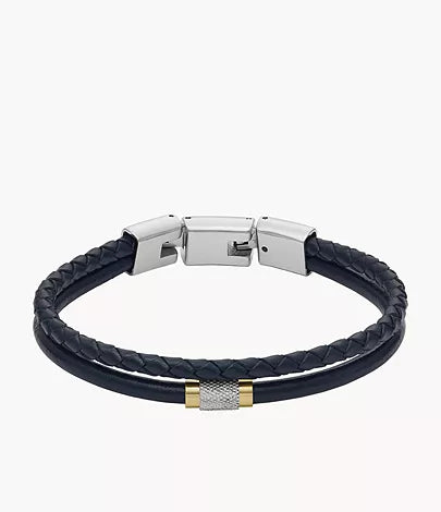 Bracelet Fossil multirang All Stacked Up en cuir bleu marine JF04703998
