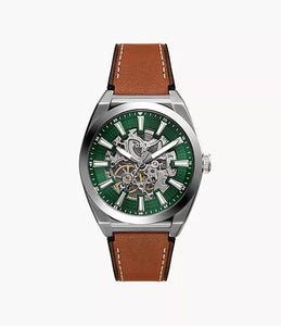 Montre Everett automatique en cuir marron