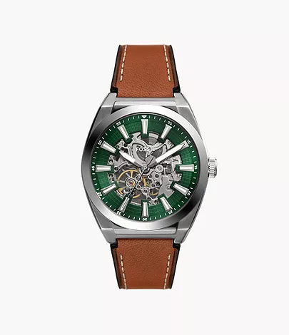 Montre Everett automatique en cuir marron