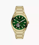 Montre Everett automatique acier doré fond vert